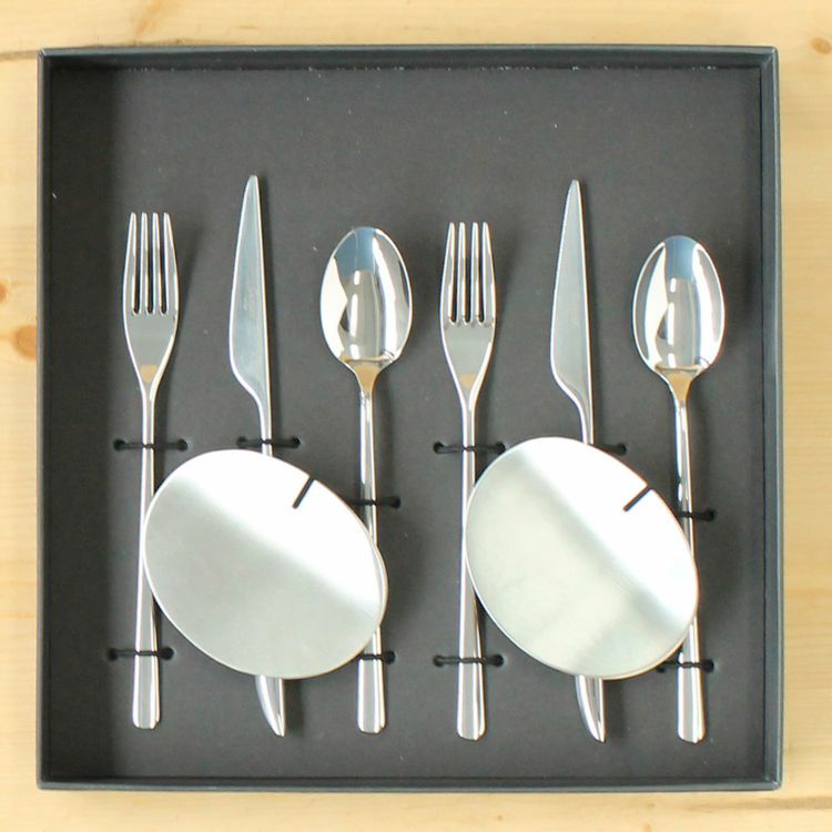 クチポール（Cutipol） ICON/アイコン ミラー デザートセット（デザートナイフ・デザートフォーク・デザートスプーン） + カトラリーレスト 8点セット ギフトボックス(化粧箱付)