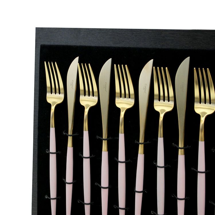 クチポール（Cutipol） GOA/ゴア ピンクマットゴールド ディナー24点セット（ディナーナイフ・ディナーフォーク・ディナースプーン・コーヒー/ティースプーン） 収納木箱入り(ギフトボックス)