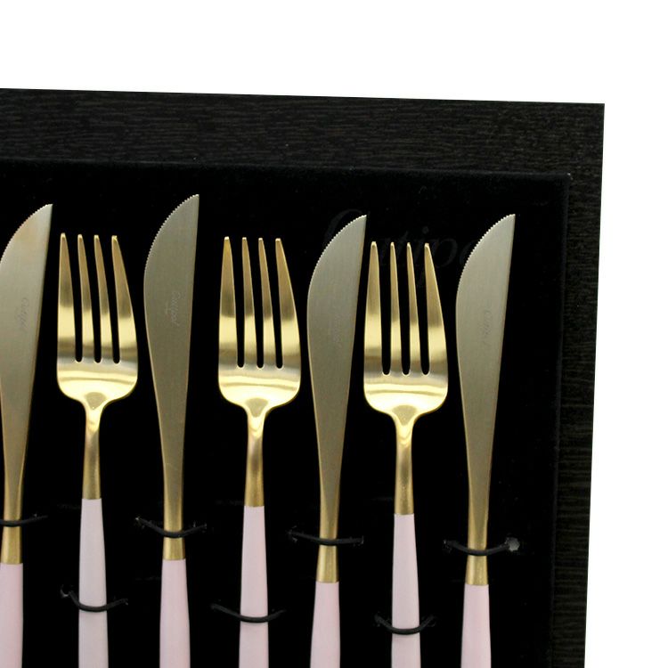 クチポール（Cutipol） GOA/ゴア ピンクマットゴールド ディナー24点セット（ディナーナイフ・ディナーフォーク・ディナースプーン・コーヒー/ティースプーン） 収納木箱入り(ギフトボックス)