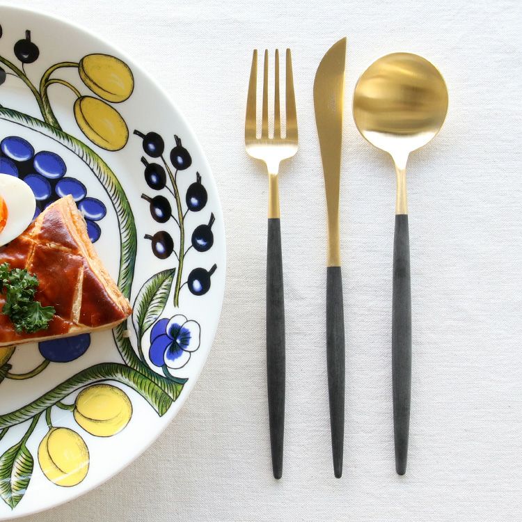 クチポール（Cutipol） GOA/ゴア ブラックマットゴールド ディナー3点セット（ディナーナイフ・ディナーフォーク・ディナースプーン） [ネコポス対応可(6セットまで)]