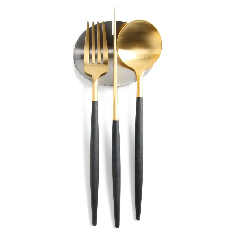 ＜4点セット＞クチポール（Cutipol） GOA/ゴア ブラックマットゴールド ディナー3点＆カトラリーレスト1点 [ネコポス対応可(4セットまで)]