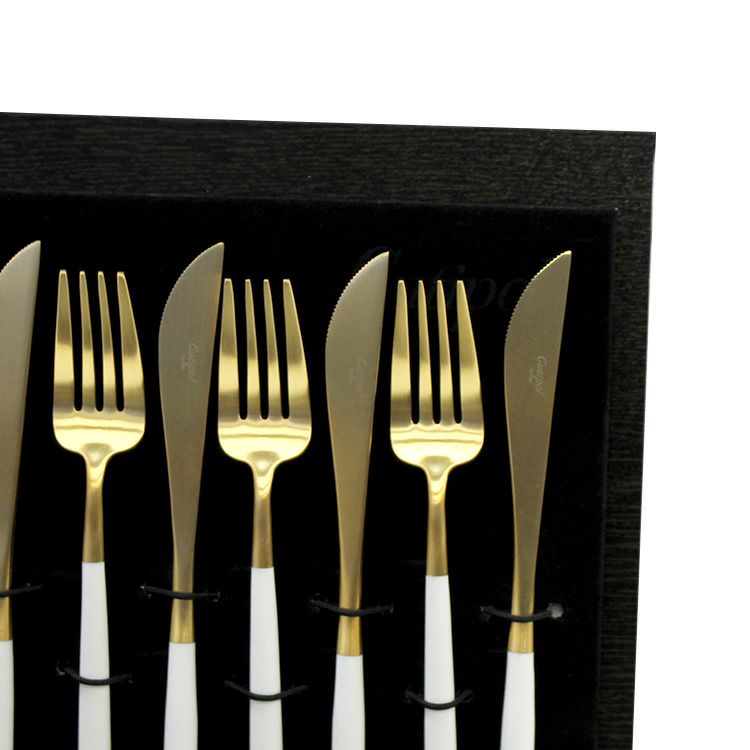 クチポール（Cutipol） GOA/ゴア ホワイトマットゴールド ディナー24点セット （ディナーナイフ・ディナーフォーク・ディナースプーン・コーヒー/ティースプーン） 収納木箱入り(ギフトボックス)