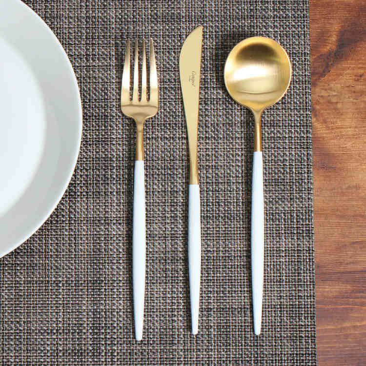 クチポール（Cutipol） GOA/ゴア ホワイトマットゴールド ディナー3点セット（ディナーナイフ・ディナーフォーク・ディナースプーン） [ネコポス対応可(6セットまで)]