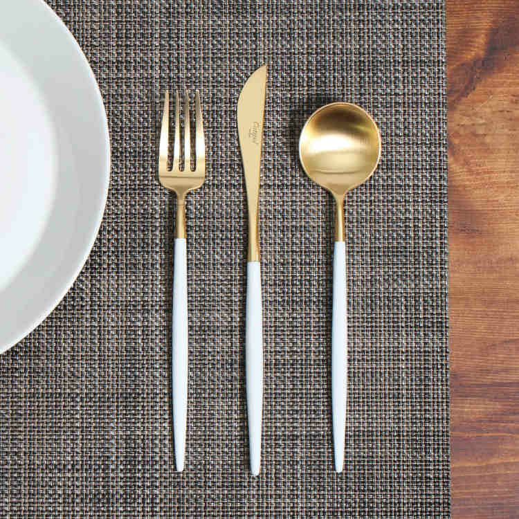 クチポール（Cutipol） GOA/ゴア ホワイトマットゴールド デザート3点セット（デザートナイフ・デザートフォーク・デザートスプーン） [ネコポス対応可(6セットまで)]