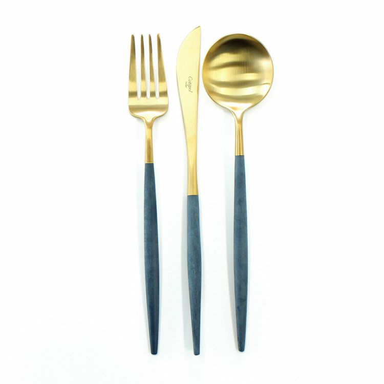 クチポール（Cutipol） GOA/ゴア ブルーマットゴールド ディナー3点セット（ディナーナイフ・ディナーフォーク・ディナースプーン） [ネコポス対応可(6セットまで)]