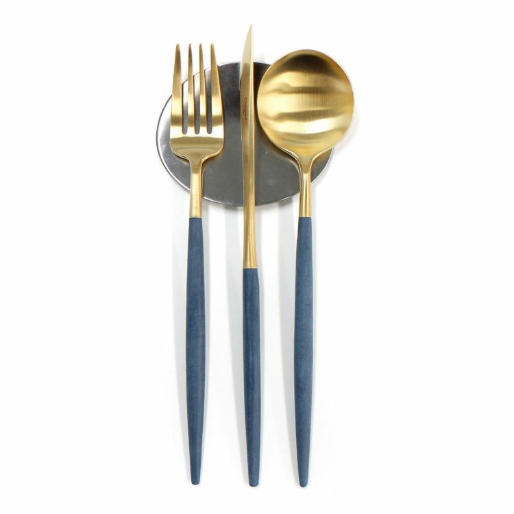 ＜4点セット＞クチポール（Cutipol） GOA/ゴア ブルーマットゴールド ディナー3点＆カトラリーレスト1点 [ネコポス対応可(4セットまで)]