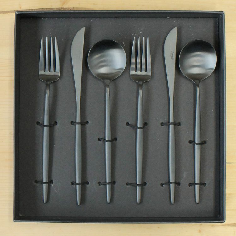 クチポール（Cutipol） MOON MATT/ムーンマット ブラック ディナー6点セット（ディナーナイフ・ディナーフォーク・ディナースプーン） ギフトボックス(化粧箱付)