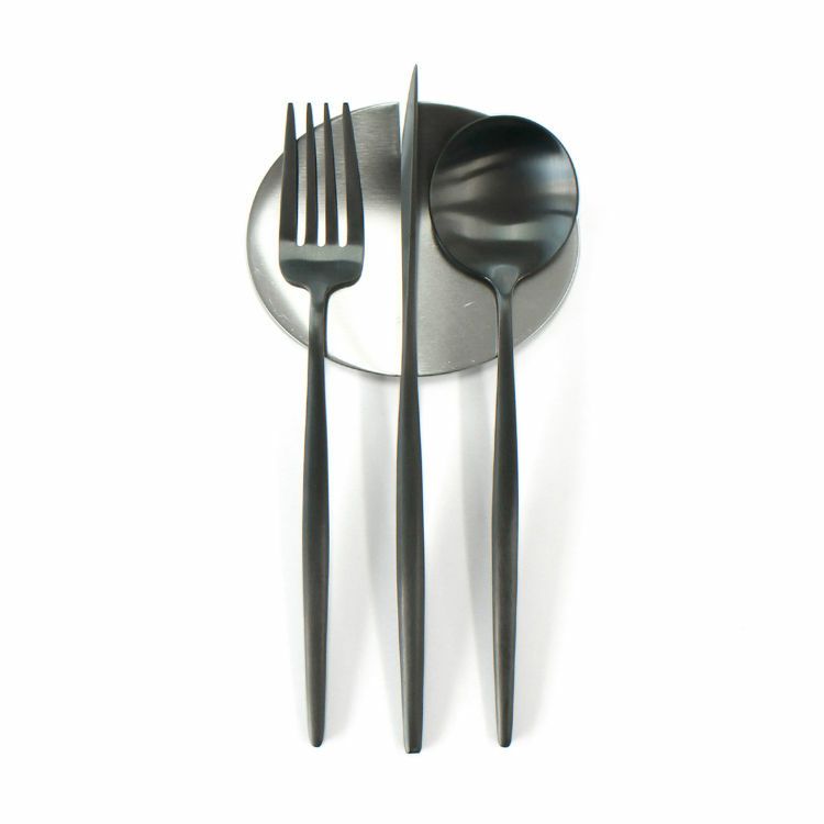 ＜4点セット＞クチポール（Cutipol） MOON MATT/ムーンマット ブラック デザート3点＆カトラリーレスト1点 [ネコポス対応可(4セットまで)]