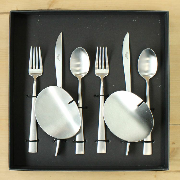 クチポール（Cutipol） DUNA/デュナ デザートセット（デザートナイフ・デザートフォーク・デザートスプーン） + カトラリーレスト 8点セット ギフトボックス(化粧箱付)