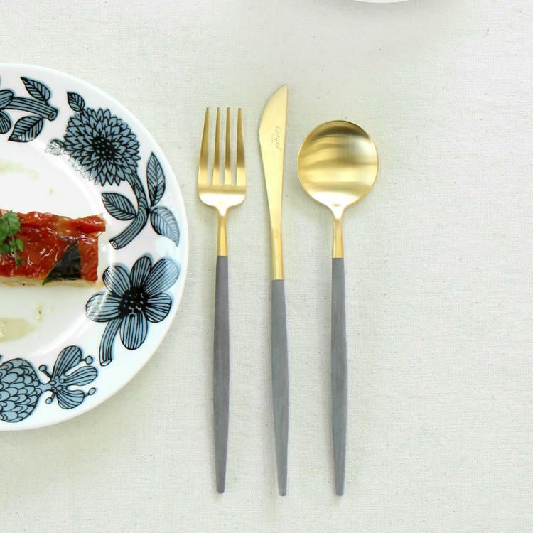 クチポール（Cutipol） GOA/ゴア グレーマットゴールド デザート3点セット（デザートナイフ・デザートフォーク・デザートスプーン） [ネコポス対応可(6セットまで)]