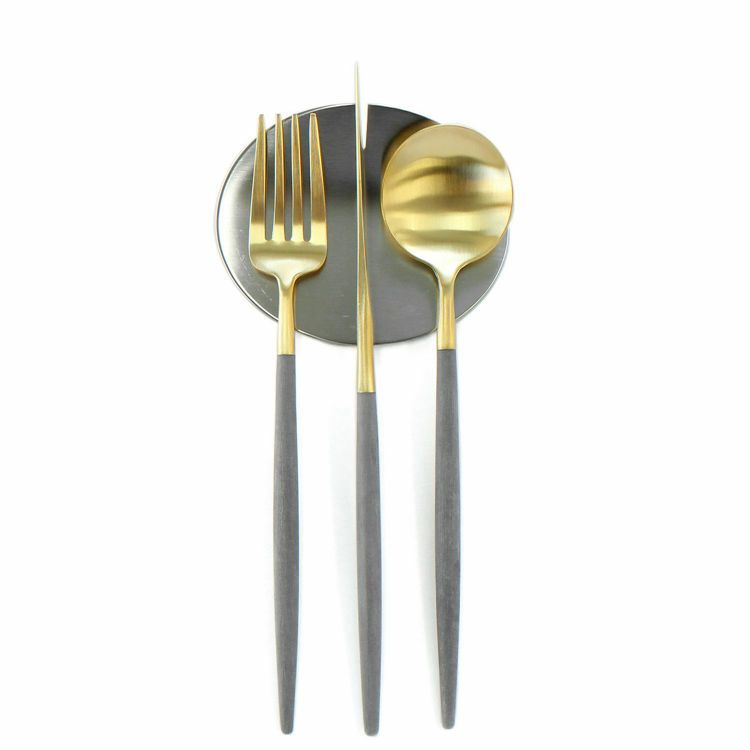 ＜4点セット＞クチポール（Cutipol） GOA/ゴア グレーマットゴールド デザート3点＆カトラリーレスト1点 [ネコポス対応可(4セットまで)]