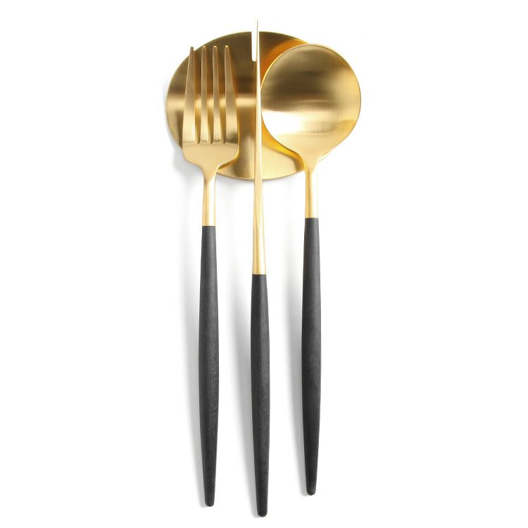 ＜4点セット＞クチポール（Cutipol） GOA/ゴア ブラックマットゴールド ディナー3点＆カトラリーレスト1点 [ネコポス対応可(4セットまで)]