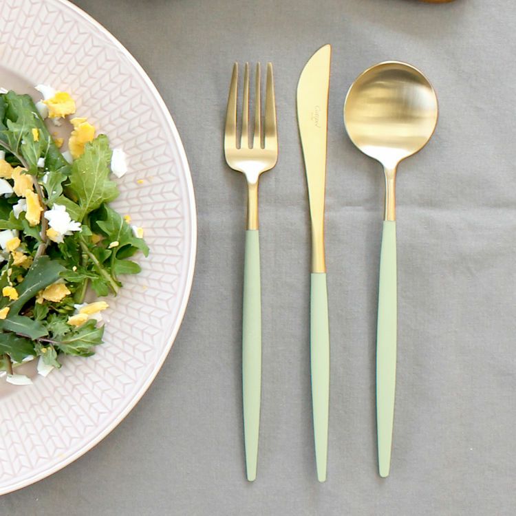 クチポール（Cutipol） ゴア/GOA セラドンマットゴールド ディナー3点セット [ネコポス対応可(6セットまで)]