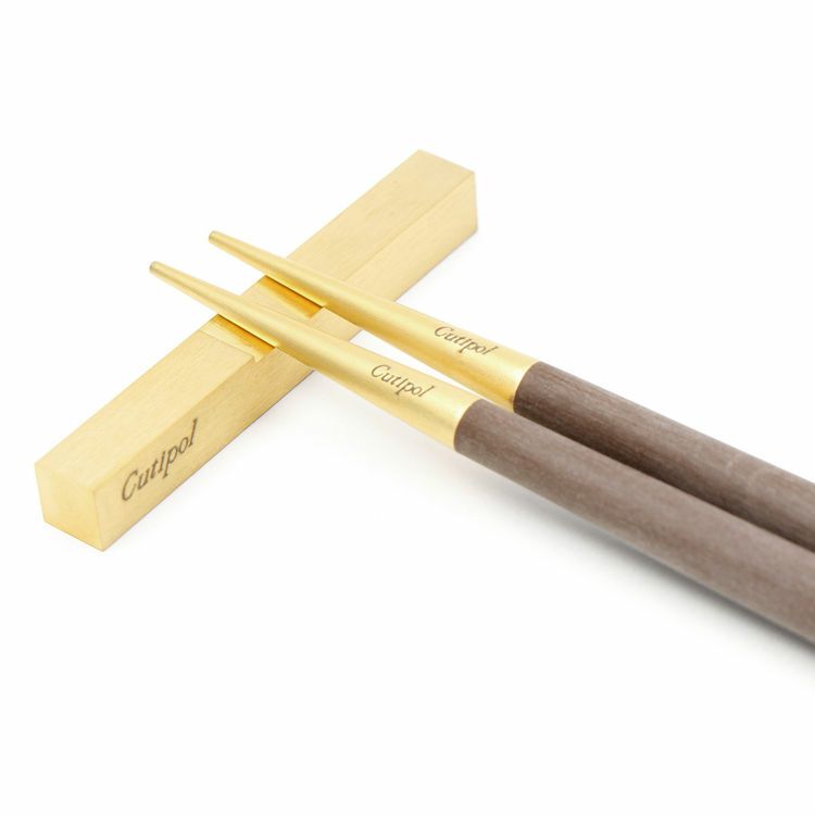 クチポール（Cutipol） ゴア/GOA ブラウンマットゴールド 箸 + 箸置きセット [ネコポス対応可(15セットまで)]