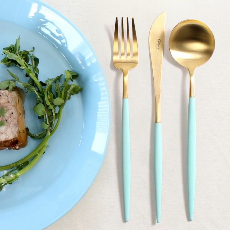 クチポール（Cutipol） ゴア/GOA ターコイズマットゴールド ディナー3点セット [ネコポス対応可(6セットまで)]