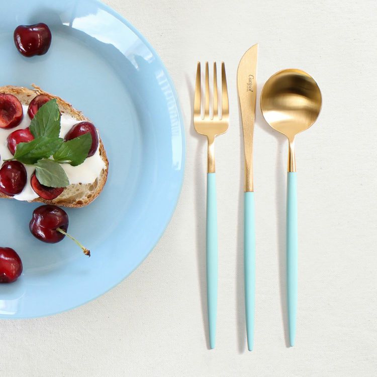 クチポール（Cutipol） ゴア/GOA ターコイズマットゴールド デザート3点セット [ネコポス対応可(6セットまで)]