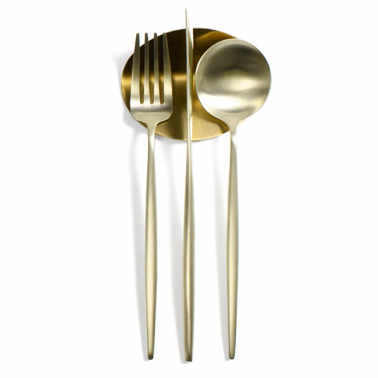 ＜4点セット＞クチポール（Cutipol） ムーンマット/MOON MATT シャンパンゴールド ディナー3点＆カトラリーレストゴールド 1点 [ネコポス対応可(4セットまで)]