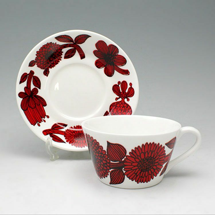 グスタフスベリ（Gustavsberg） レッドアスター/Red Aster ティーカップ＆ソーサー + プレート 18cm 【復刻版】