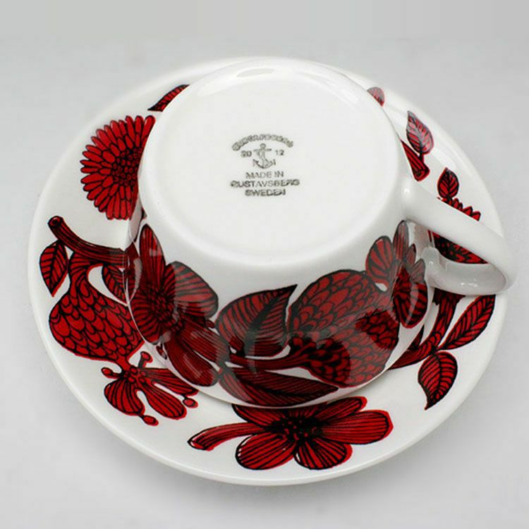 グスタフスベリ（Gustavsberg） レッドアスター/Red Aster ティーカップ＆ソーサー + プレート 18cm 【復刻版】