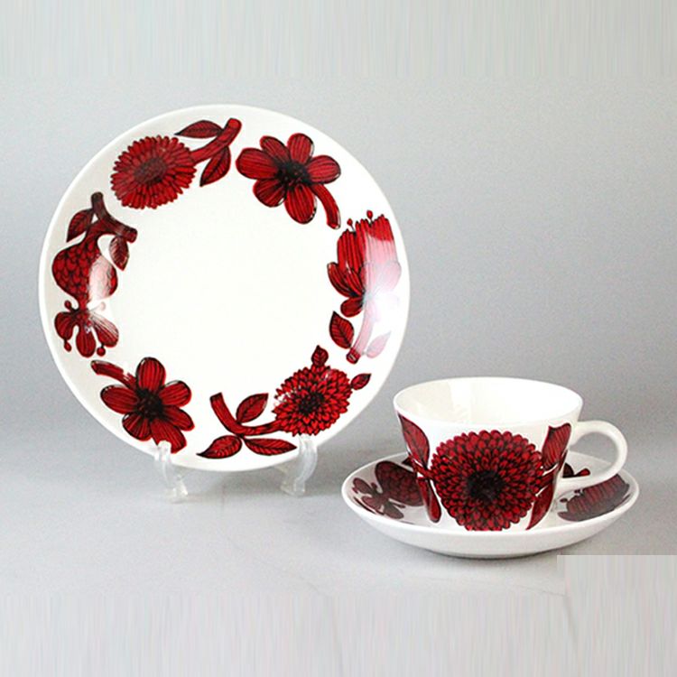 グスタフスベリ（Gustavsberg） レッドアスター/Red Aster コーヒーカップ＆ソーサー + プレート 18cm 【復刻版】