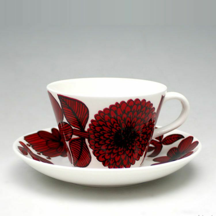 グスタフスベリ（Gustavsberg） レッドアスター/Red Aster コーヒーカップ＆ソーサー + プレート 18cm 【復刻版】