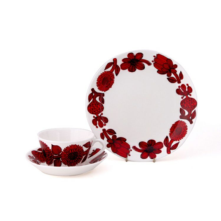 グスタフスベリ（Gustavsberg） レッドアスター/Red Aster ティーカップ＆ソーサー + プレート 22cm 【復刻版】