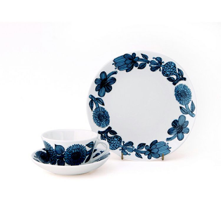 グスタフスベリ（Gustavsberg） ブルーアスター/Blue Aster ティーカップ＆ソーサー + プレート 22cm 【復刻版】