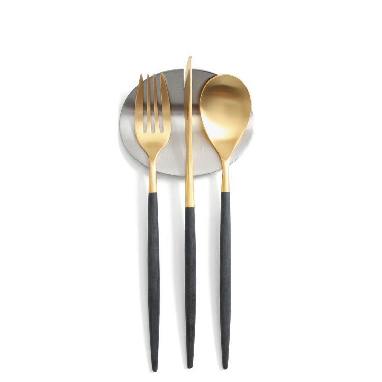 クチポール（Cutipol） ミオ/MIO ブラックマットゴールド デザート3点＆カトラリーレスト1点 [ネコポス対応可(4セットまで)]