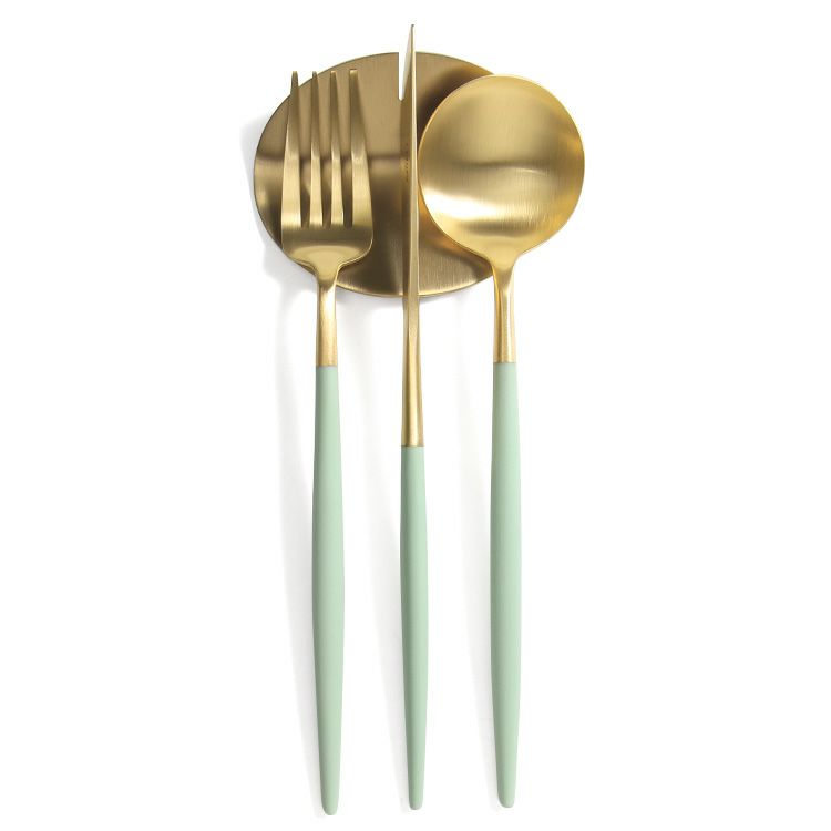 ＜4点セット＞クチポール（Cutipol） ゴア/GOA セラドンマットゴールド ディナー3点＆カトラリーレストゴールド1点 [ネコポス対応可(4セットまで)]