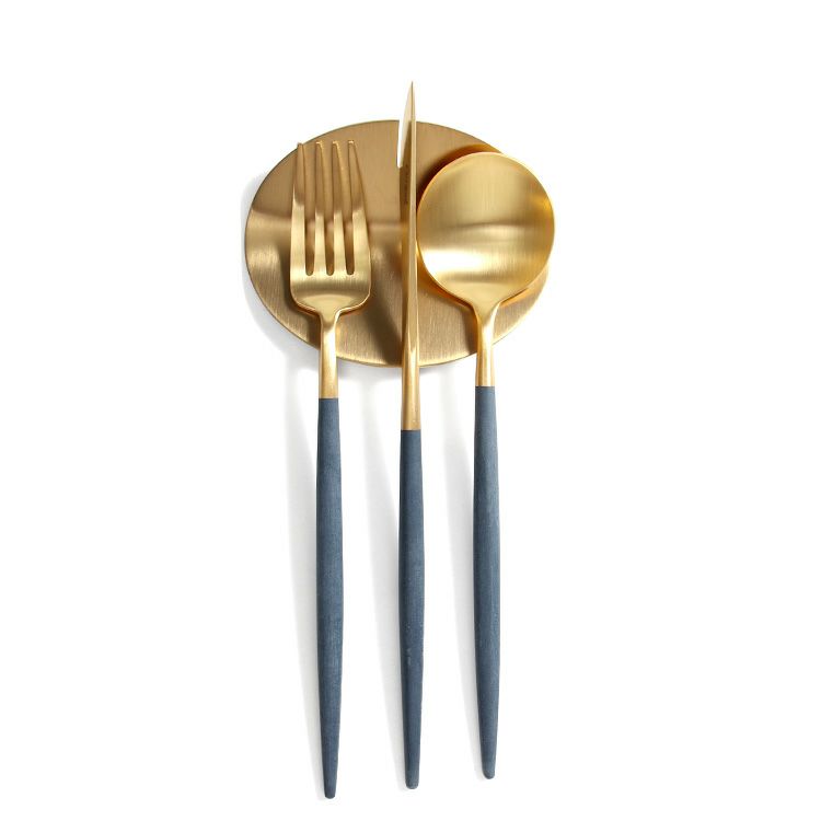 ＜4点セット＞クチポール（Cutipol） ゴア/GOA ブルーマットゴールド デザート3点＆カトラリーレストゴールド1点 [ネコポス対応可(4セットまで)]