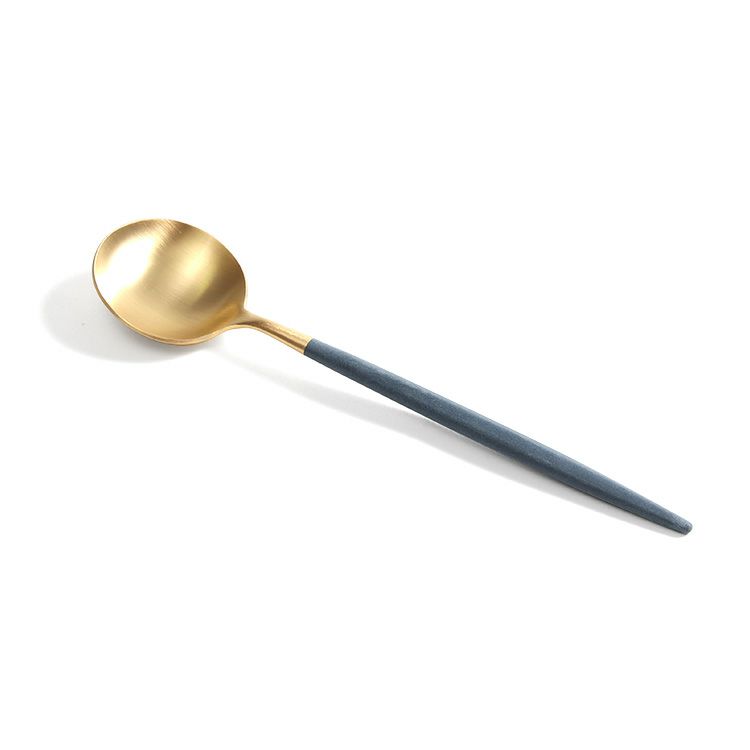 ＜4点セット＞クチポール（Cutipol） ゴア/GOA ブルーマットゴールド デザート3点＆カトラリーレストゴールド1点 [ネコポス対応可(4セットまで)]