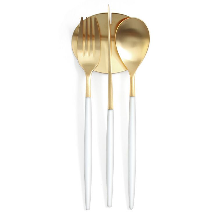 ＜4点セット＞クチポール（Cutipol） ミオ/MIO ホワイトマットゴールド ディナー3点＆カトラリーレストゴールド1点 [ネコポス対応可(4セットまで)]