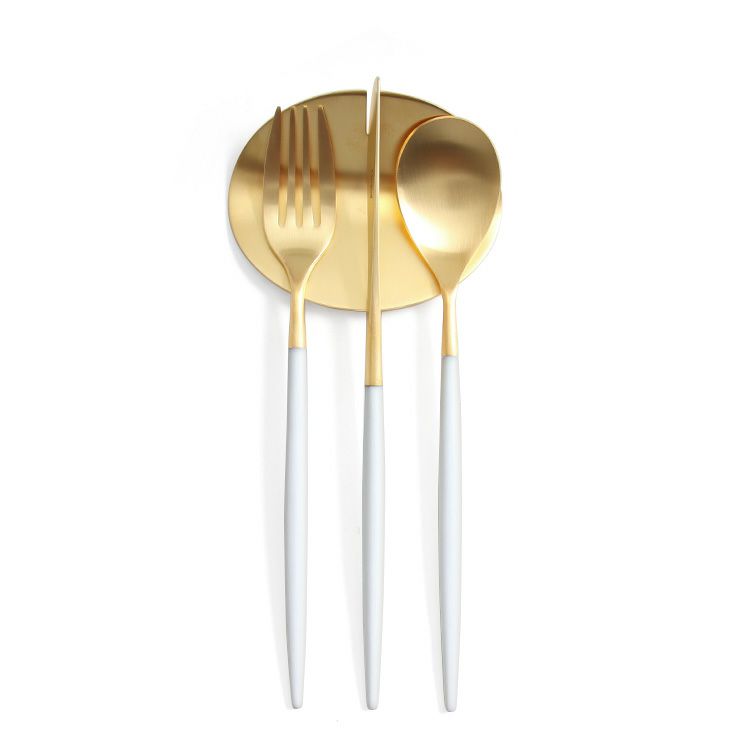 ＜4点セット＞クチポール（Cutipol） ミオ/MIO ホワイトマットゴールド デザート3点＆カトラリーレストゴールド1点 [ネコポス対応可(4セットまで)]