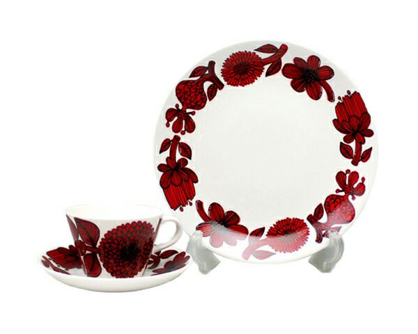 グスタフスベリ（Gustavsberg） レッドアスター/Red Aster コーヒーカップ＆ソーサー + プレート 22cm 【復刻版】