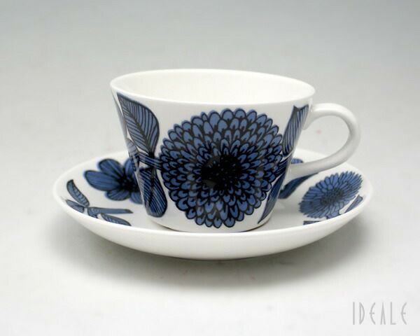 グスタフスベリ（Gustavsberg） ブルーアスター/Blue Aster コーヒーカップ＆ソーサー + プレート 18cm 【復刻版】