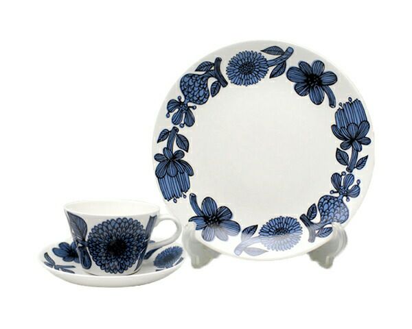 グスタフスベリ（Gustavsberg） ブルーアスター/Blue Aster コーヒーカップ＆ソーサー + プレート 22cm 【復刻版】