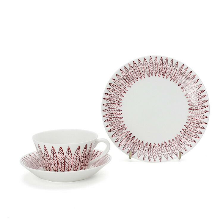 グスタフスベリ（Gustavsberg） サリックス/Salix レッド ティーカップ＆ソーサー + プレート 18cm 【復刻版】