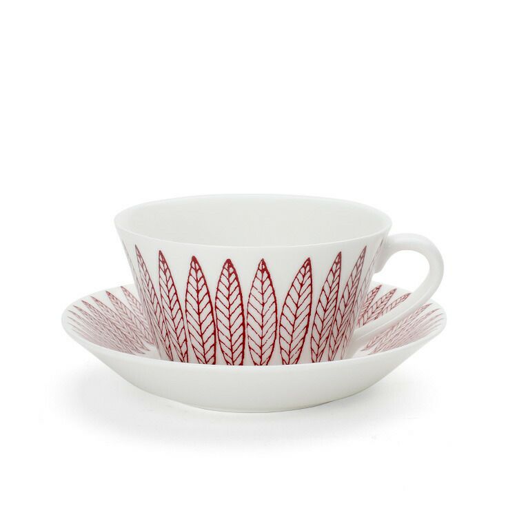 グスタフスベリ（Gustavsberg） サリックス/Salix レッド ティーカップ＆ソーサー + プレート 18cm 【復刻版】