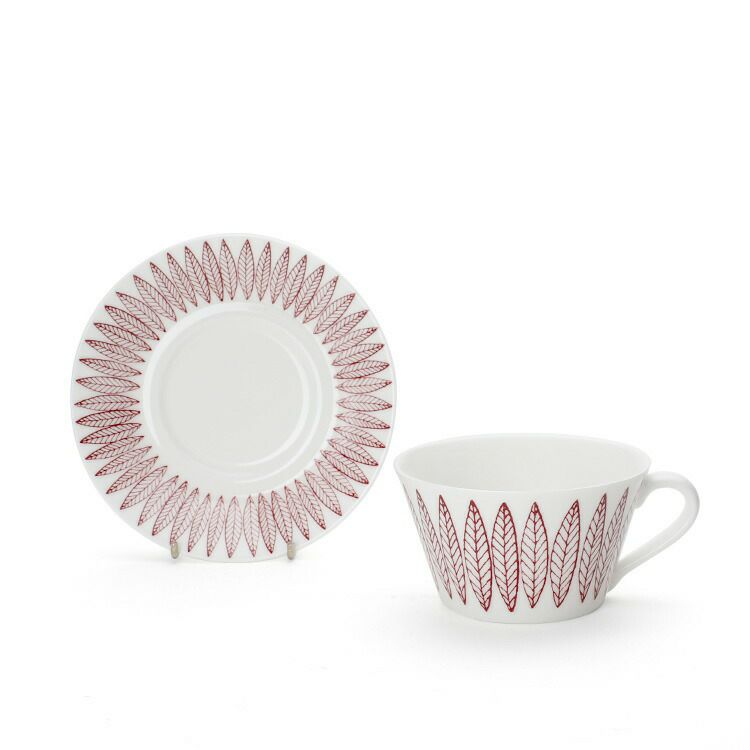 グスタフスベリ（Gustavsberg） サリックス/Salix レッド ティーカップ＆ソーサー + プレート 18cm 【復刻版】