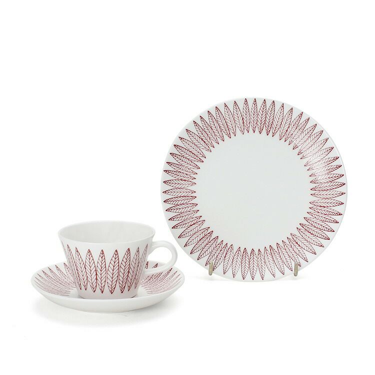 グスタフスベリ（Gustavsberg） サリックス/Salix レッド コーヒーカップ＆ソーサー + プレート 18cm 【復刻版】