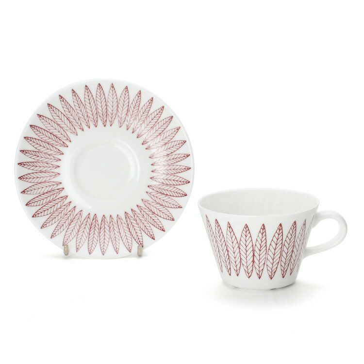 グスタフスベリ（Gustavsberg） サリックス/Salix レッド コーヒーカップ＆ソーサー + プレート 18cm 【復刻版】