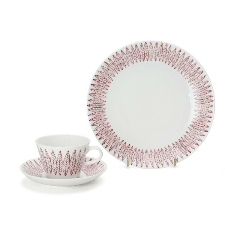 グスタフスベリ（Gustavsberg） サリックス/Salix レッド コーヒーカップ＆ソーサー + プレート 22cm 【復刻版】