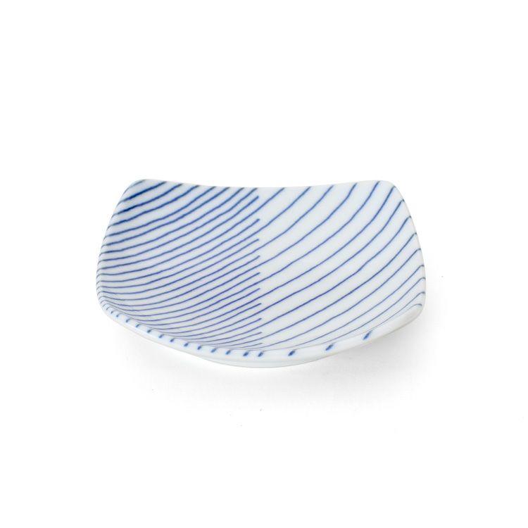 白山陶器 重ね縞 反角小皿 10cm ホワイト/ブルー