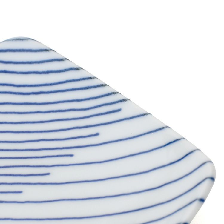 白山陶器 重ね縞 反角小皿 10cm ホワイト/ブルー