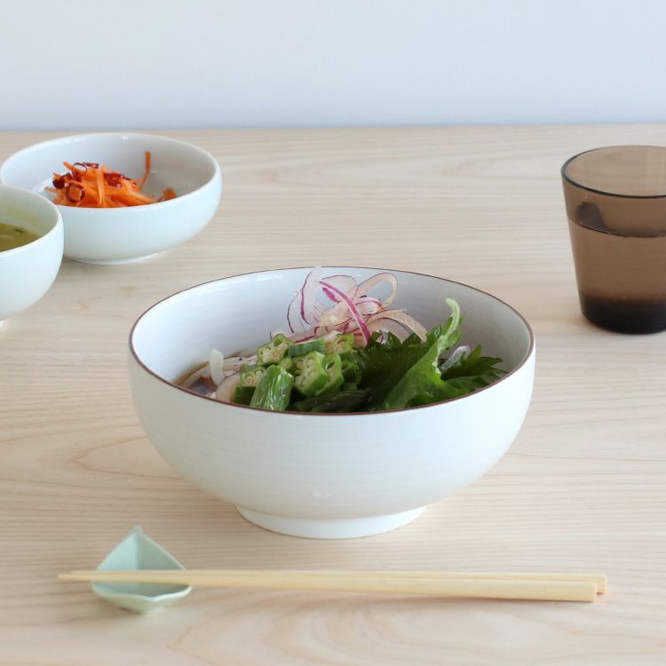 白山陶器 白磁千段 6寸浅めん丼 18.5cm | soluno