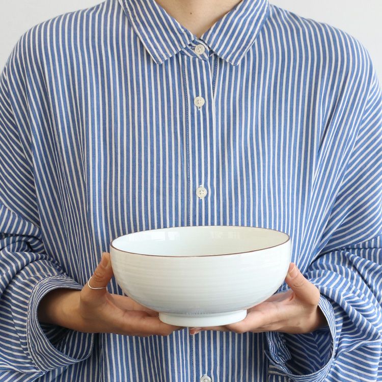 白山陶器 白磁千段 6寸浅めん丼 18.5cm