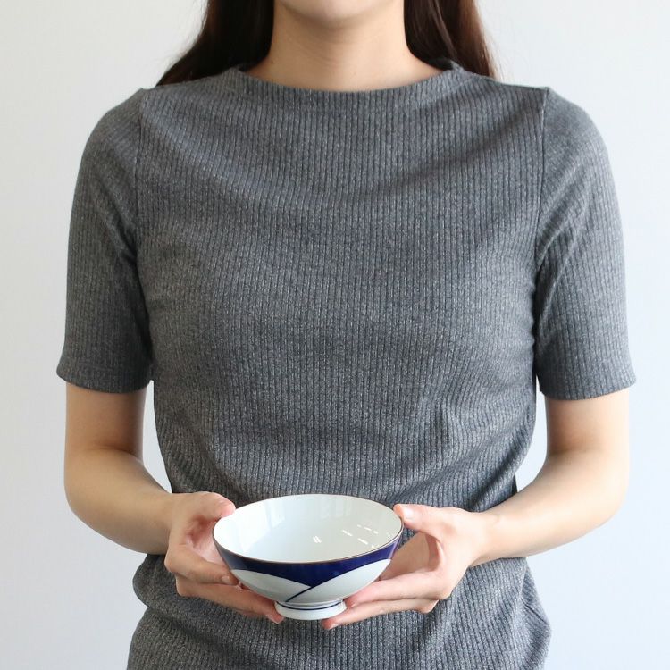 白山陶器 ねじり梅 4.2寸飯碗 青