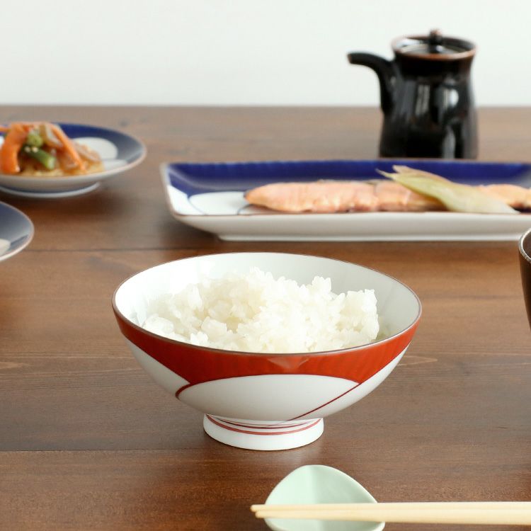 白山陶器 ねじり梅 4寸飯碗 赤