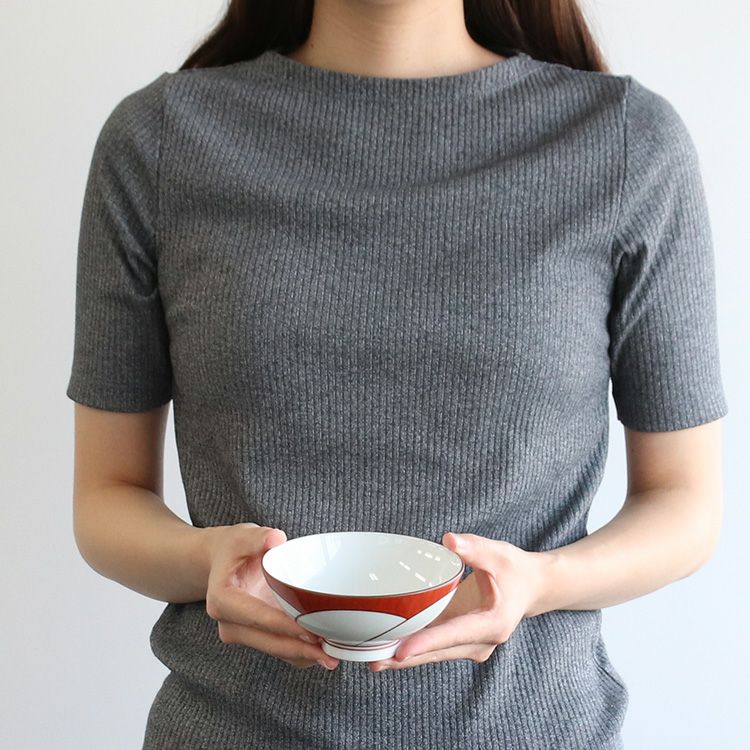 白山陶器 ねじり梅 4寸飯碗 赤