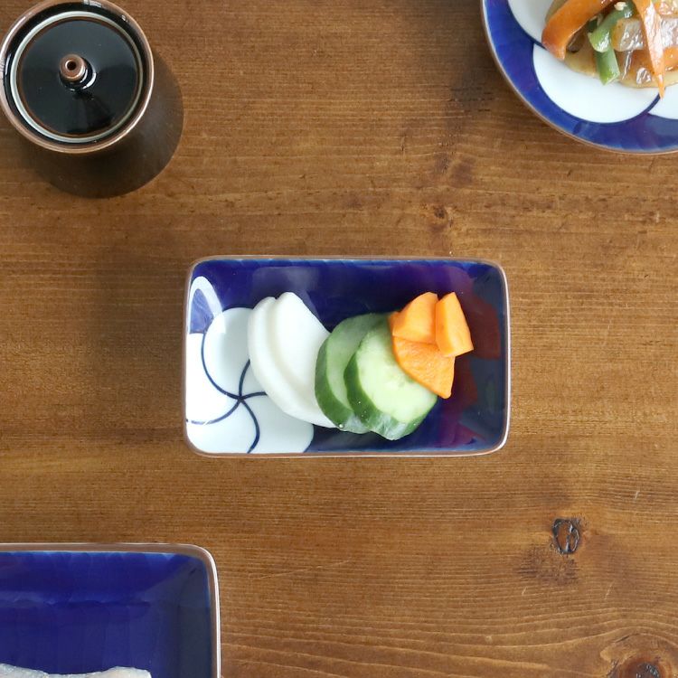 白山陶器 ねじり梅 角チョク 10.5cm 青